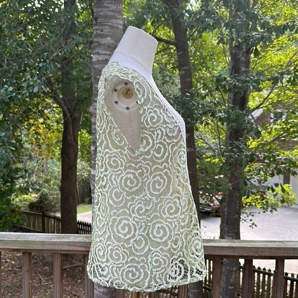 MYSTREE Mint Green Ivory Lace Crochet Cap Sleeve Top S/M - Picture 5 of 9